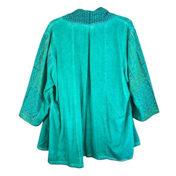 Parsley & Sage Sea Green Embroidered Tank 3/4 Sleeve Open Blouse Set Size 2X - Picture 2 of 6